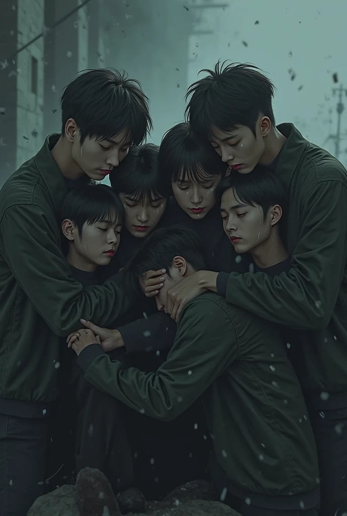 there are many people with blood on their faces and ties, yandere, manhwa, official fanart, gapmoe yandere, lots of blood, his eyes are bleeding intense, detailed fanart, high quality fanart, in anime style, webtoon, in an anime style, webtoons, black haired yoongi, bloody tears, 🍁 cute, raining blood, yandere. tall
