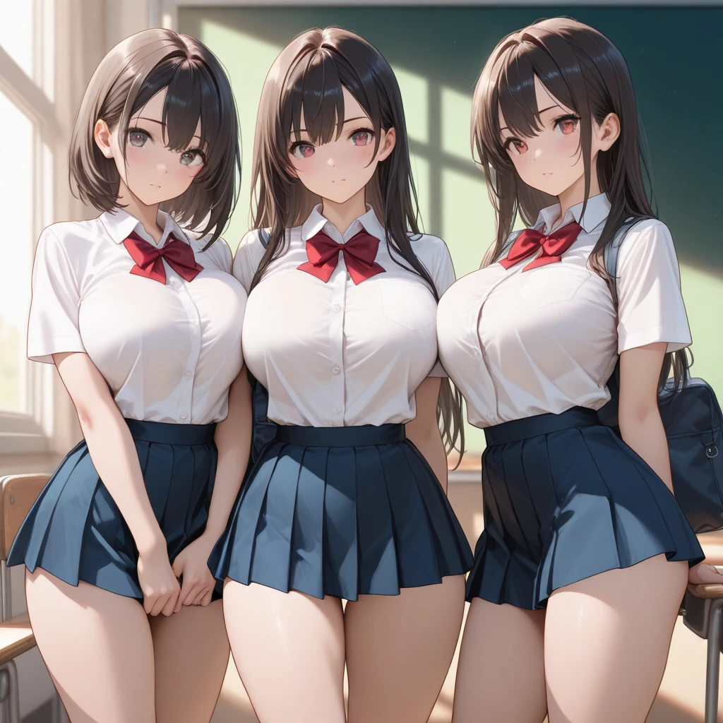 NSFW, Five girls lined up in front of the blackboard in the classroom, panty shot, lace torimmed panties, on your knees, sailor suit, mini skirt, Ten generations, incredibly cute,Unorganized resolution, highest quality, absurd, super detailed background, exposed nipples, bra exposure