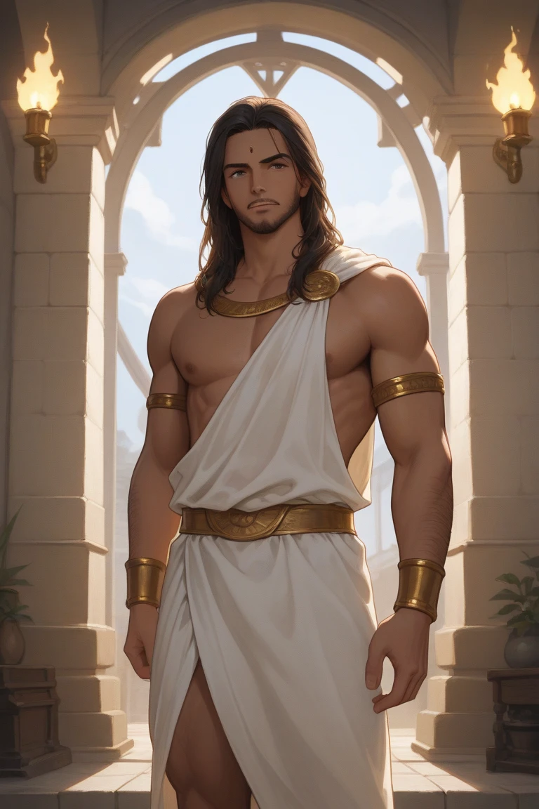 Greek god Apollo dressed in greek god clothes