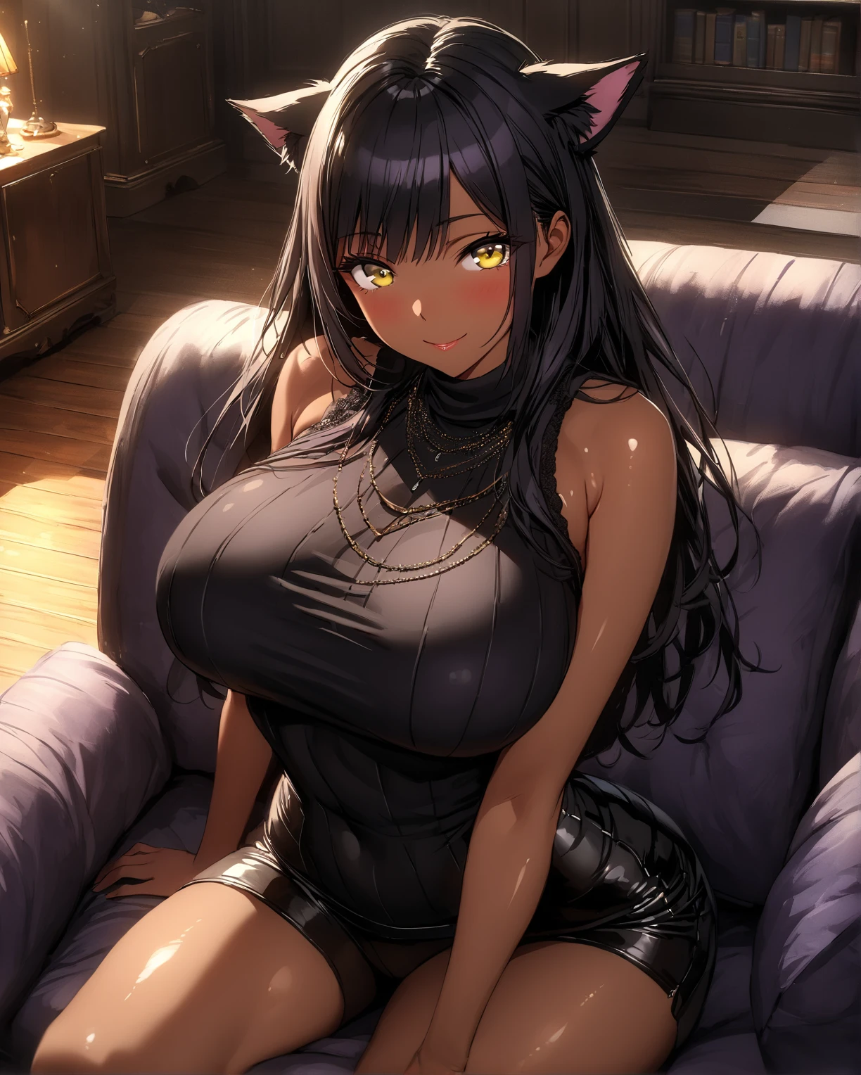 Writing cat girl Wear provocative clothes Her breasts are just huge In submission Anime Style Sexy feeling The background is the royal floor Let in the sunlight Bring your face closer Add presence Boobs and face filling the screen Make your boobs bigger