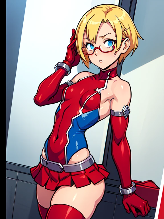 Very detailed, clear, beautiful body, Beautiful nose, Beautiful character design, perfect eyes, perfect face, very high, 4k, Beautiful legs, perfect legs, good hand, perfect hand, Masterpiece, best quality, haveรายละเอียดสูง, illustration, nonsense, perfect anatomy, street fighter, doll set, Chadaloo Doll, doll set, expressionless, empty eyes, look at viewer, red gloves, Emotionless, black Latex, corruption, mind control, female warrior, full body, hypnotized, ความมึนงงที่ไม่haveความสุข, full body suit, Ribbed bodysuit, Both arms are at the sides., obey, perfect woman's body, extremely glossy Latex, hypnosis, Hipnolora, empty eyes, empty eyes, mind control device, Poses, give up_Pose, slave, standตัวตรง, stand, stand at attention, have, necktie, belt, Latex, Ribbed bodysuit, thigh high, garter belt, fighting posture, Extend your right arm away from your shoulder into the air with your hand straight., soldier, thigh boots, 1 girl, hair accessories, blonde hair, a green hair, multicolored hair, green eyes, small breasts, Twintail, (((Pixel Perfect, perfect detail))), alone, 1 girl, Sarasa Watanabe, greet, greet, soldier greet, Nazi salute, very high