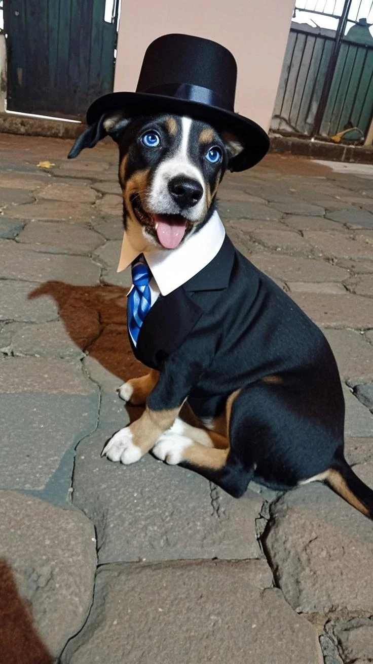 onoffunder, side-by-side photo, a dog wearing a vest <lora:onoffunder1:1>