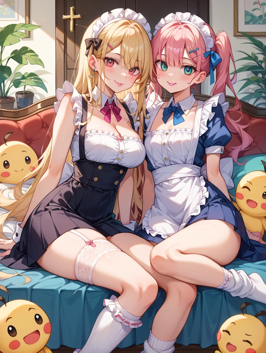 highest quality,wonderful,finely,extremely detailed CG Unity 8K wallpaper, (Stand in line:1.2), (3 girls, cute eyes,  (magical pink girl outfit,frill mini skirt:1.1), , clothed), (sparkling eyes:1.2), (huge breasts:1.4), (wariza:1.4), (cleavage), (open mouth:1.1), (long tongue:1.1), (mouth drool:1.1), (black stockings:1.1),(Thighs:1.2),(Waistline:1.1),(Waistline), (From above)