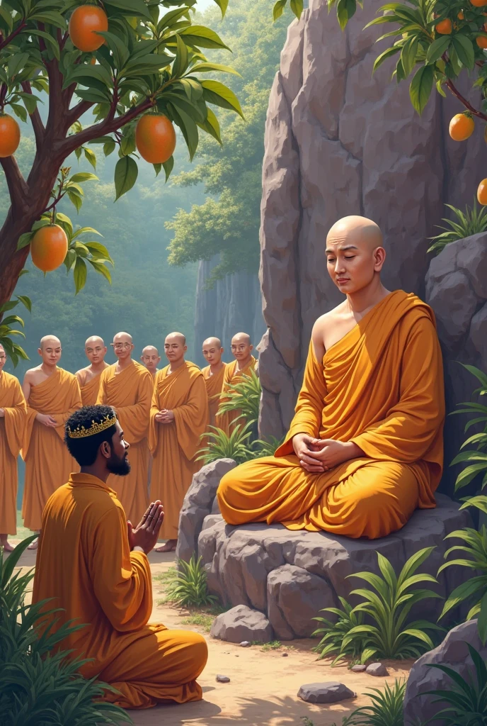 arafed image of a monk sitting on a bench with two children, buddhism, buddhist, monk meditate, buddhist monk meditating, on the path to enlightenment, on path to enlightenment, by John La Gatta, buddhist monk, hindu stages of meditation, the buddha, samsara, spiritual enlightenment, monk clothes, in a temple, enlightenment, buddha