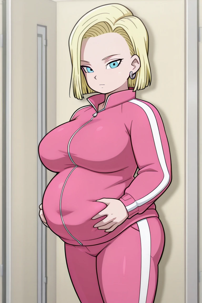 score_9, score_8_up, source_anime Bibl3, (masterpiece, best quality, ultra-detailed), AhsokaTano, pregnant belly, busty shortstack, short, curvy, orange skin, dark tan, blue eyes, makeup, huge breasts, heavy breasts, blue shirt, vambraces, fingerless gloves, hip armor, wide hips, blue skirt, pregnant, blue leggings, looking at ahead, indoors, cute, smile