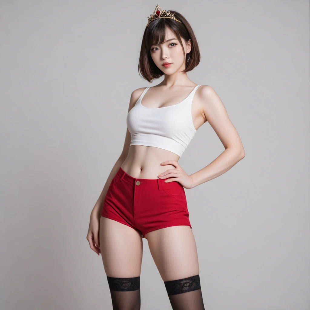 ((Stand in front of delivery boys、I see delivery boy、Show underarms、Ultra-realistic armpits、Armpit、Navel、Detailed armpit wrinkles、Detailed armpit pores、Realistic armpit skin、Black armpit skin、Black armpits、armpit pose、gazing at viewer、smil、Full body armpits standing facing the viewer、Show both armpits、Wearing a sleeveless sweater and simple little panties、Standing at the front door of the house while being watched by a delivery man、Stand straight facing the front、Show armpits、Standing at the front door of the house and being watched by a pizza delivery boy、Stand in front of the delivery man at the front door of your house)), (illustratio), (hight resolution), (8K), (ighly detailed), (The best illustrations), (armpit pose、White small panties beautiful detailed eyes), (top-quality), (ultra-detailliert), (masterpiece), (wall-paper), (详细的脸、red lipsticks), (A smile、((40 years,red lipsticks,femele,Show realistic armpits))、Brown hair,high-ponytail Hairstyle,((Woman in red sleeveless sweater and small white panties、Show the navel)), japanes,(Slim body、Small)