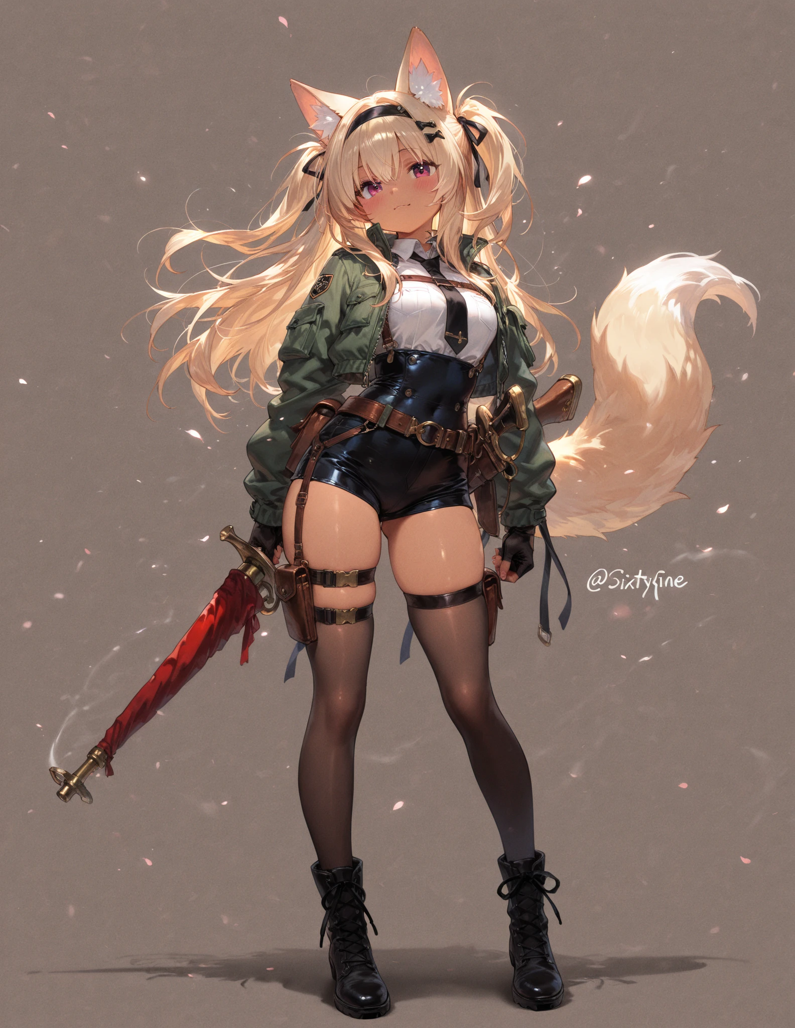 Oh, league of legend, sexy for, wallpapers, detailed eyes, fox ear, (fox tails), a skirt, (long pink fur), medium breasts, Looking at_It is shown in_Looking atl espectador, short_Hair, gloves, belly button, fail, Blue_there are eyes, Eternal, full_body, weapon, Footwear, Necklaces, negro_gloves, pulp, hooded, Hair_overcome_Yoon_there are eyes, cultivator_above, Hoodie, negro_pants, sneakers, cut_Jacket, cyber punk character, cut_Hoodie