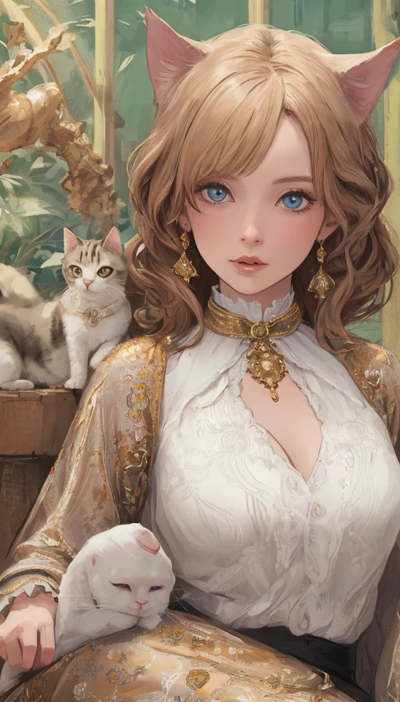 Nine foot tall vampire lady with claws for hands but realistic anime surrounded by cats in a Picasso landscape