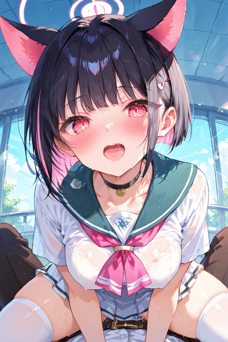 (handjob),side view,eye-level shot,face focus,open mouth,tongue out,cum on tongue,Licking the penis,(1girl,Beautiful 16 year old girl),((Slender,Small breasts,Baby Face,Small face,)),looking at viewer,Black Hair,bangs,two side up,Gray Eyes,Drooping eyes,slit pupils,narrow eyes,,shirt,ribbon,Beautiful and detailed anime art,Mischievous smile,Dimly lit room,Simple Background,Gray background,Low lighting