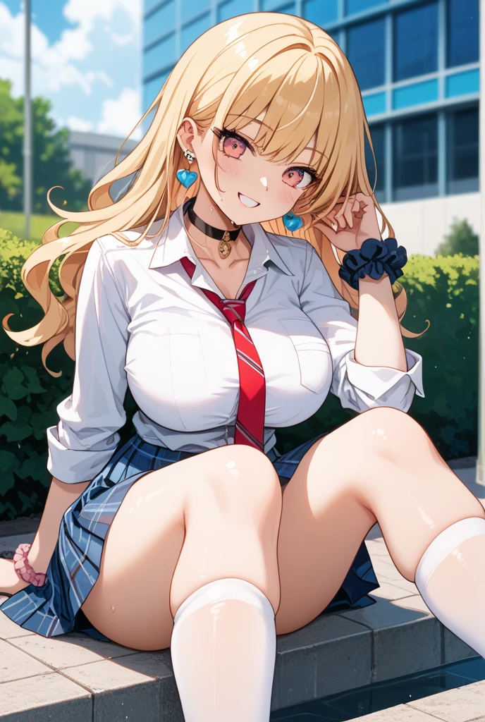 ((High Quality image 10k)) (( perfect autonomy)) Masterpiece, white teen girl, 18 years old, long length blonde hairstyle, naked, big breasts, thick body, spreading legs, pussy focus, wet pussy, a whole lot of pussy juice, in the park