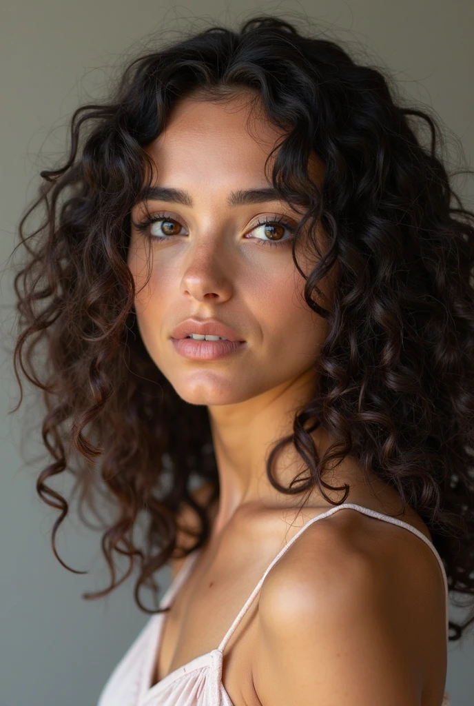 A Beautiful and Amazing Clear Brazilian Woman ，Portrait de toute le corps，avec une jolie poitrine et des belles forme, des yeux marron clair Boucles gratuites, black curly hair, (Sombre, Courte, curly hair), Long curly long wild black hair, Multiversales Cheveux, Brazilian, Short, curly black hair, black curly hair, attirer, wavy hair spread out, Boucles baroques, attirer, curly, Helles, curly hair, Cheveux, lockiger Pony full body photo bikini sexy