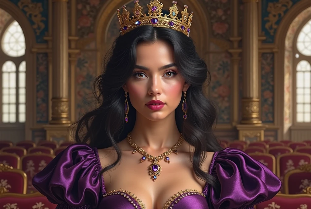 Queen with pink crown long black hair