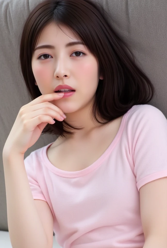 masutepiece,award - winning photo, Extremely detailed, edgOrgasm, Woman with mouth open and eyes closed , Chiseled face、Tank Tops、sharp nose、elongated nostrils、Skin shiny with sweat、Illumination that emphasizes shiny sweat{Realistic nostrils}, A dark-haired、On a park bench、You can see children playing in the park、There are a lot of people in the background,There are several children nearby、well-shaped breasts、Sweat,Face shining with sweat、Skin shiny with sweat、