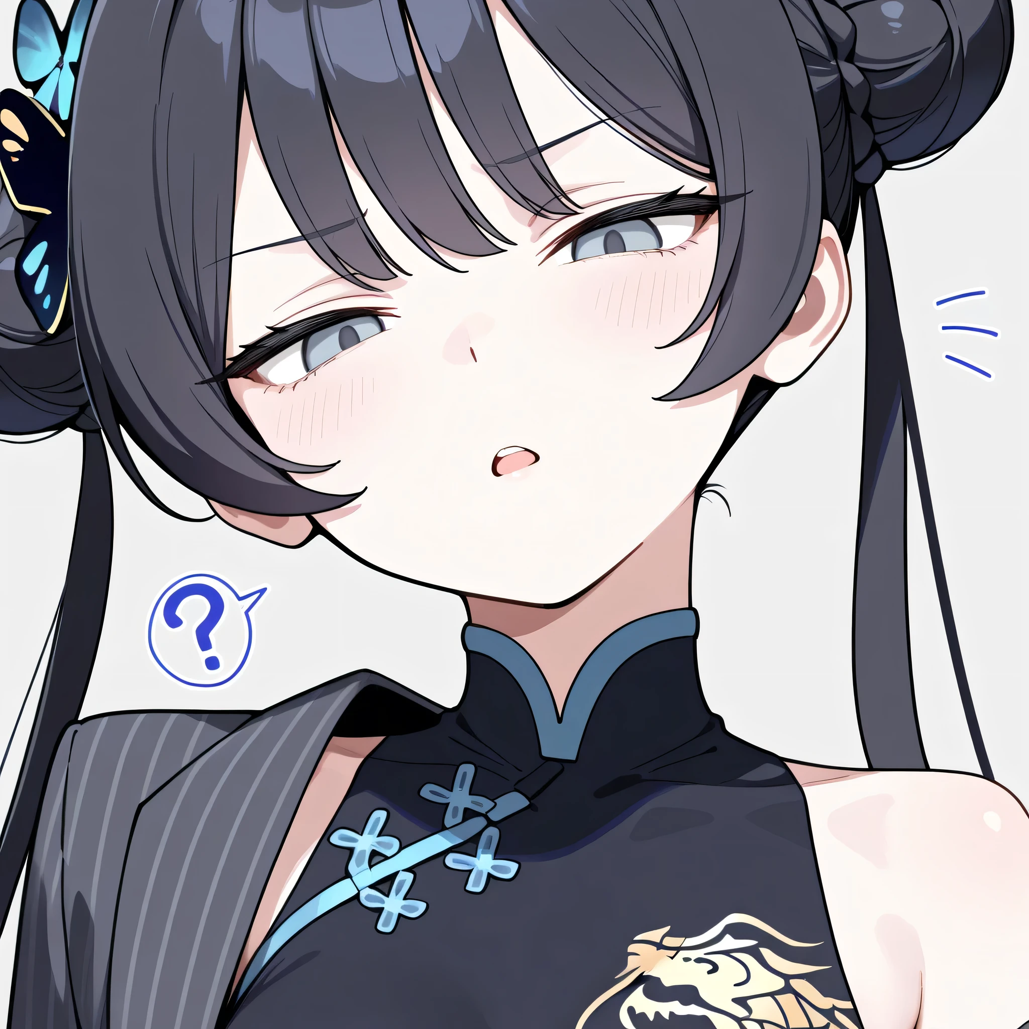 kisaki blue archive, close up, head tilt, open mouth like talking, question mark, annoyed face, a bit angry, flirting, small blush, best quality, masterpiece, expressive lines