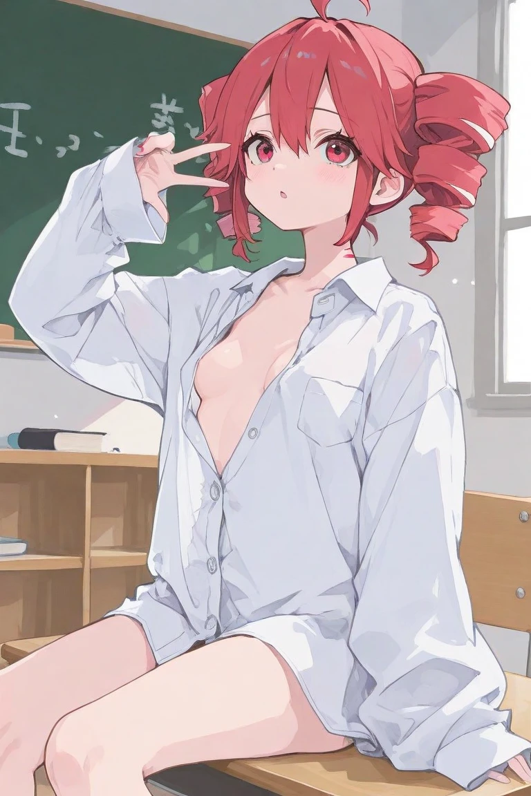 Best Quality,masutepiece,fullnude,Cardigan， pink hair skin，‎Classroom，tiny chest