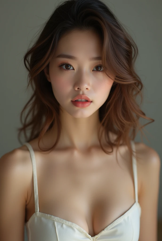 Sexy cute looks and cute 美しい girl, 美しい and sexy face、A strong wind blows my hair in front of my face, Light brown medium length hair、Beautiful Asian Girl, Cute and sexy eyes hidden behind long bangs, (A short, off-the-shoulder kimono with a gorgeous pattern:1.6)、, ((Random sexy poses)), Official Art,Highly detailed CG Unity 8k wallpaper, (masterpiece:1.0),(Highest quality:1.0), photo shoot, 8k, Browsing Caution, High resolution, Kodak Portrait 400, Film Grain, Lens flare brilliance, View your viewers, ((torpedo gigantic breasts, cleavage:1.3)), Large breasts,