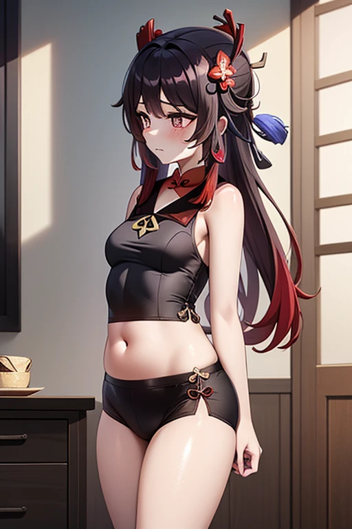 (((professional: Step by step, taking into account even the smallest detail, God-level final result, all intricate details, cowboy shot, solo 1girl view))): "1 fox girl, ruby eyes, fox ears, fox tail, high ponytail, smug, cute, short black china dress, side full body, pelvic curtain, thigh ribbon, (pumps:1), (hugging own leg:1.1), chinese style, indoors, sharp focus, looking at viewer, (intricate:1.3), red light theme, (orange tone:0.7), illustration, random angle, see body, nude ",+18,nsfw, hair and clothes blown up by strong wind