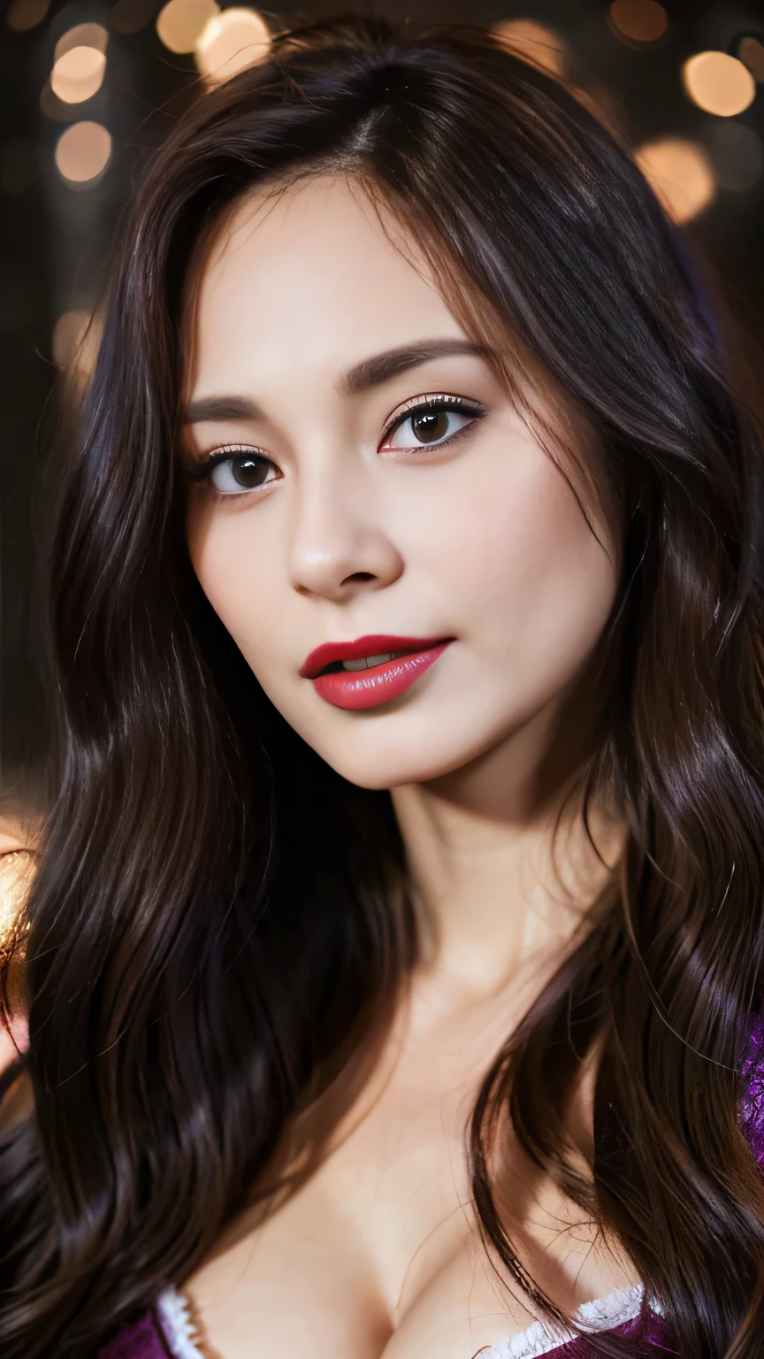 1girl, quite a bit body, Realistic photograph best quality portrait of a beautiful gorgeous young cute Asian woman, 24yo., looking at viewer, detailed face, Realistic texture human skin, bright glowing face, curved eyebrows, droopy hooded eyes, chrome choker, low nasal bridge, wavy nose, wind tousled bob hair, (((young Marion Cotillard  blended face mixed with young Anne Hathaway))), wearing red opened shirt, deep cleavage, hand up on hair, Happy wide smile, ethereal girl, intimate lighting sturdy, real photo, brown eyes, best quality, masterpiece, sensually licking a melted popsicle, celebrating, a spectacular colorful firework show, the lights are shaped in a flower, in the dark night sky, festive, Leica SL3, Summicron-SL 75mm ASPH, F/1.8, (cinematic still:1.2), Film Never Die Kiro 400 film, bokeh, rim lighting, silhouette, shallowed depth of field, 