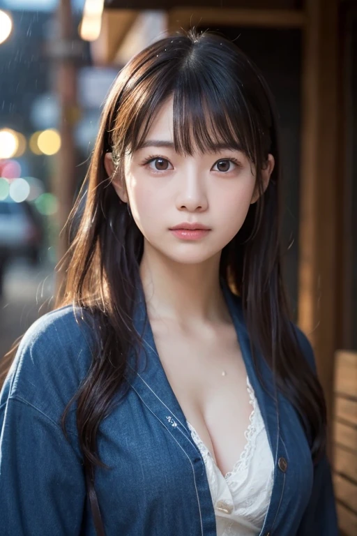masutepiece, Best Quality, Illustration, Ultra-detailed, finely detail, hight resolution, 8K Wallpaper, Perfect dynamic composition, Beautiful detailed eyes, summer dress,Medium Hair, Big breasts, Natural Color Lip, Random and sexy poses,Smile,Aoyama Street Walk、20 years girl、Cute、爆笑、ピンクの頬、夜の街、ネオン