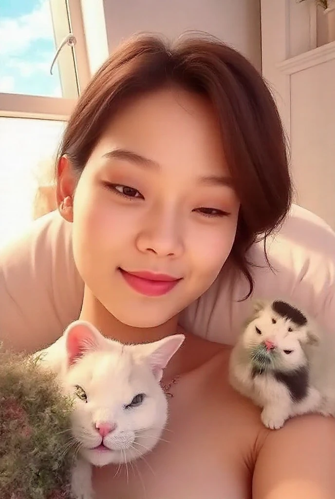 ((Masterpiece, Top image quality, high resolution、alone、skin shiny))(on the table, best quality, actual, super detailed, meticulous, high resolution, 8k wallpaper),huge breasts, Close-up portrait of a beautiful woman, like, smiling, light brown messy hair, Perfect dynamic composition, 美丽meticulous的眼睛, Just like the cover of a fashion magazine, on campus,Gorgeous costumes,hot stamping clothing,One of them is wearing a pink tulle dress,long black hair、8-year-old girl wearing pink bow hairpin sitting on the ground holding balloons,The white buds do not exceed the knees,girl'bedroom,pink girl'Room decoration。