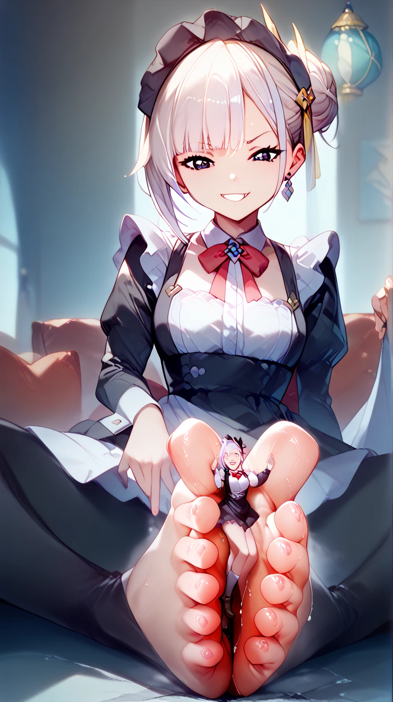 NSFW, Mutsuki, Mutsuki_Blue_Archive, long hair, white hair, smug, flat breasts, small breasts, nurse outfit, teasing, giggle, foot job, feet, penis, vagina, sexual, blush, , cum