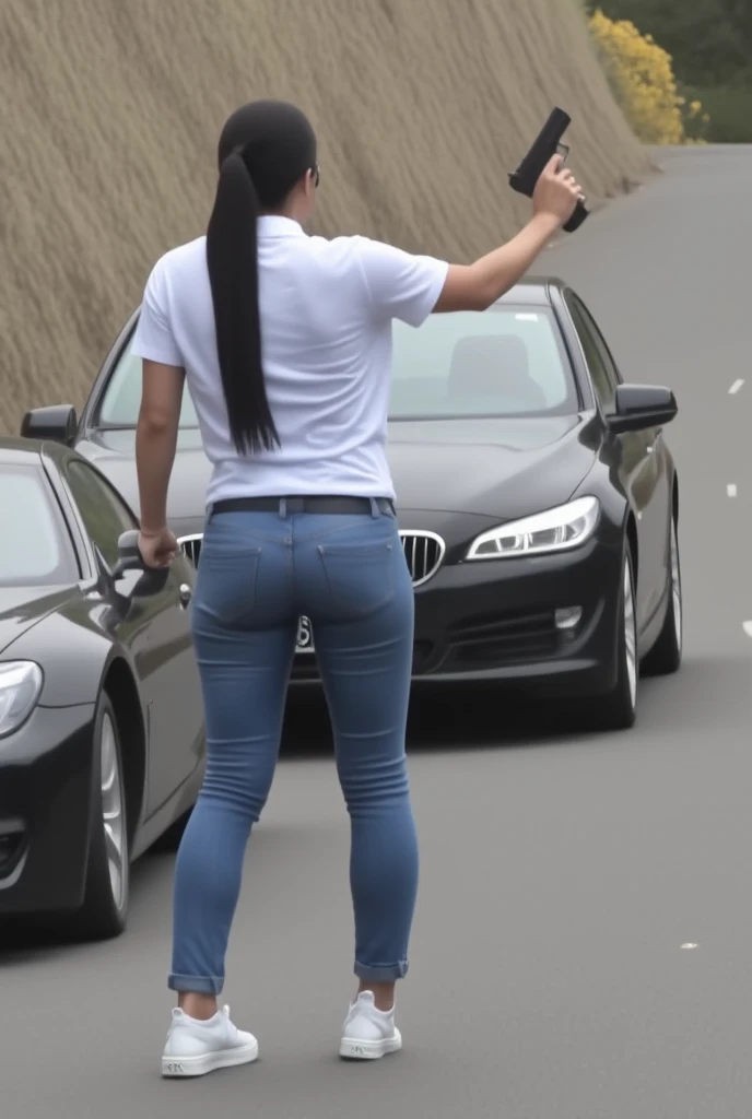 there is a woman standing next to a motorcycle with a on it, uhd candid photo of dirty, candid shot, candid photo, with his back turned, his back is turned, big booty, candid, candid picture, candid photograph, leaked photo, close-up shot from behind, bending over, shapely derriere, large thighs, thighs