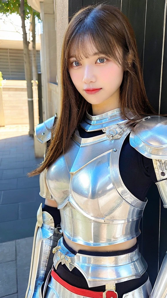 detailed face, cute face, masterpiece, highest quality, Super detailed, figure, Wide-angle, (A warrior girl is walking in the desolate land,desolate world,outdoor,fighting pose,zettai ryouiki:1.35), alone, whole body, 20th Generation, Pink Hair,(silver armor,holy club,holy weapon:1.35), fashion,, composition, balance, Harmony, rhythm, color, Light, Shadow, reflection, refraction, tone, Contrast, prospect, Middle Way, background, Naturalistic, Figurative, Expressive.、(Droopy eyes, Natural Makeup、Ultra-high definition beauty face:1.15)、(Ultra-high resolution perfect beautiful teeth, Medium chest, Narrow waist, smile:1.15)、Ultra HD Shining Eyes、Super high quality glossy lip