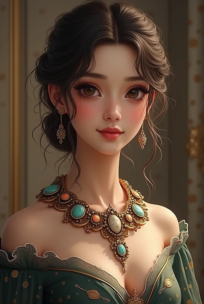 Mulher branca de cabelo preto maquiadora chamada Gaby estilo capa de filme da Disney com o tema, GP beauty