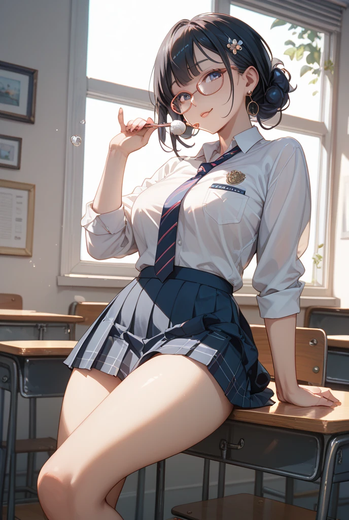 Kizi，bachelorhood，a skirt，pantiess，pantiess，long whitr hair，tight panties，tight panties，white  panties，Open-mouthed，looki at viewer，‎Classroom，ssmile，blue hairs，The shirt，校服，tight fit clothes，with brown eye，Chinese text，tartan，White color blouse，Blushlush，Short frilled skirt，blackboards，plaid skirts，Dyed panties，inside in room，Harnes，Take off your panties，D，Collared shirt，Study desk，cowboy lens，classroom desk，By bangs
