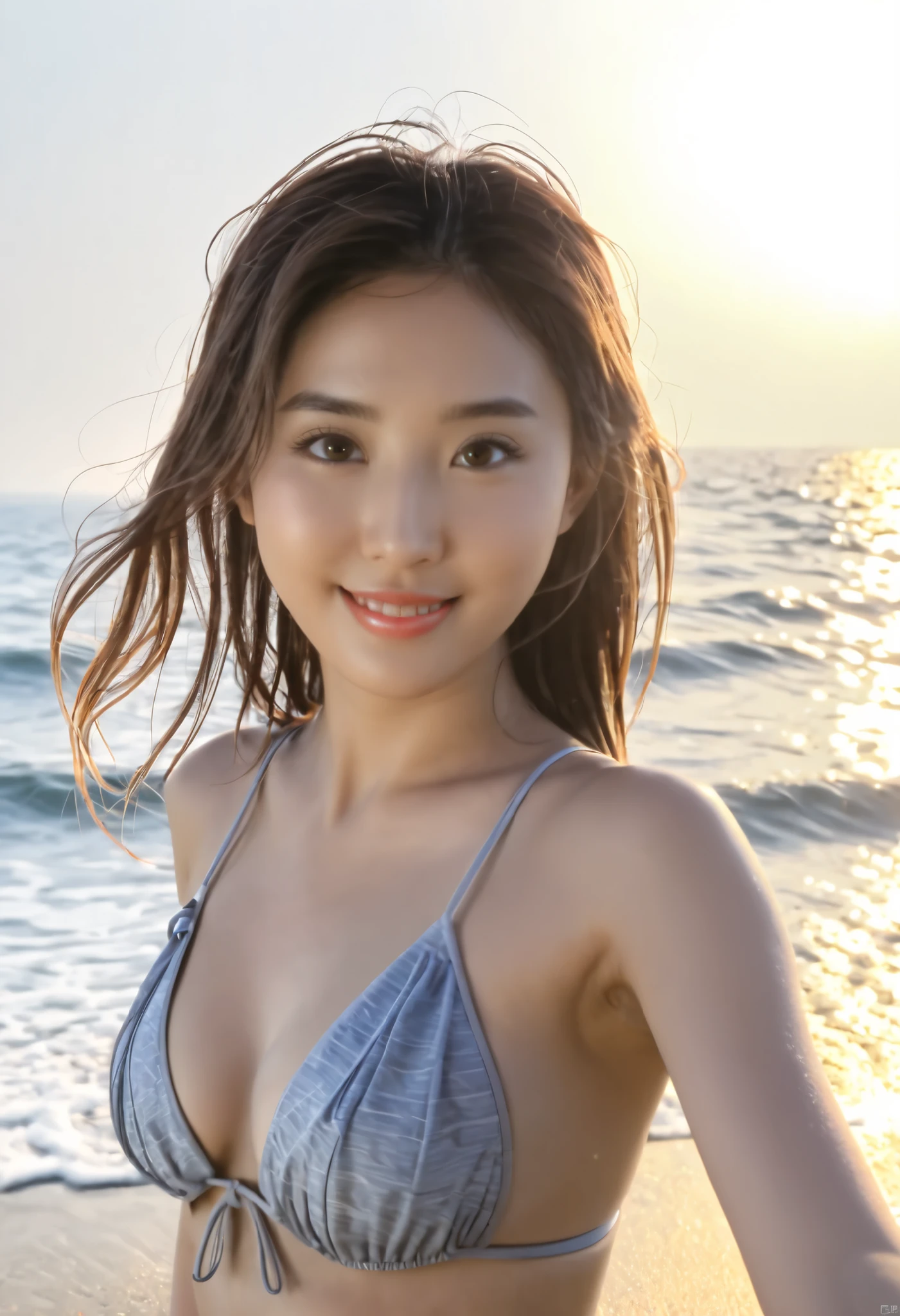 8K Super Resolution、Beauty、One Woman、Dark Brown Hair:1.1、Highly detailed face、Lips detail、important、(Eyes meet)、double eyelid、Princess Eyes、Beautiful Japanese Women、Beautiful Japanese Women、Sensual lips、Bewitching body、20th Generation、(21 years old)、far and near method、 Realistic Japanese women、Wearing ultra-realistic detailed erotic swimwear、Hair blowing in the wind、I can see your chest、Crisp images、The delicate sparkle of the eyes、Pose on the deck of a super-realistically detailed yacht、Realistic and detailed beautiful breasts、color々Hair style、Smiling with a nice smile、A white yacht can be seen in the background、