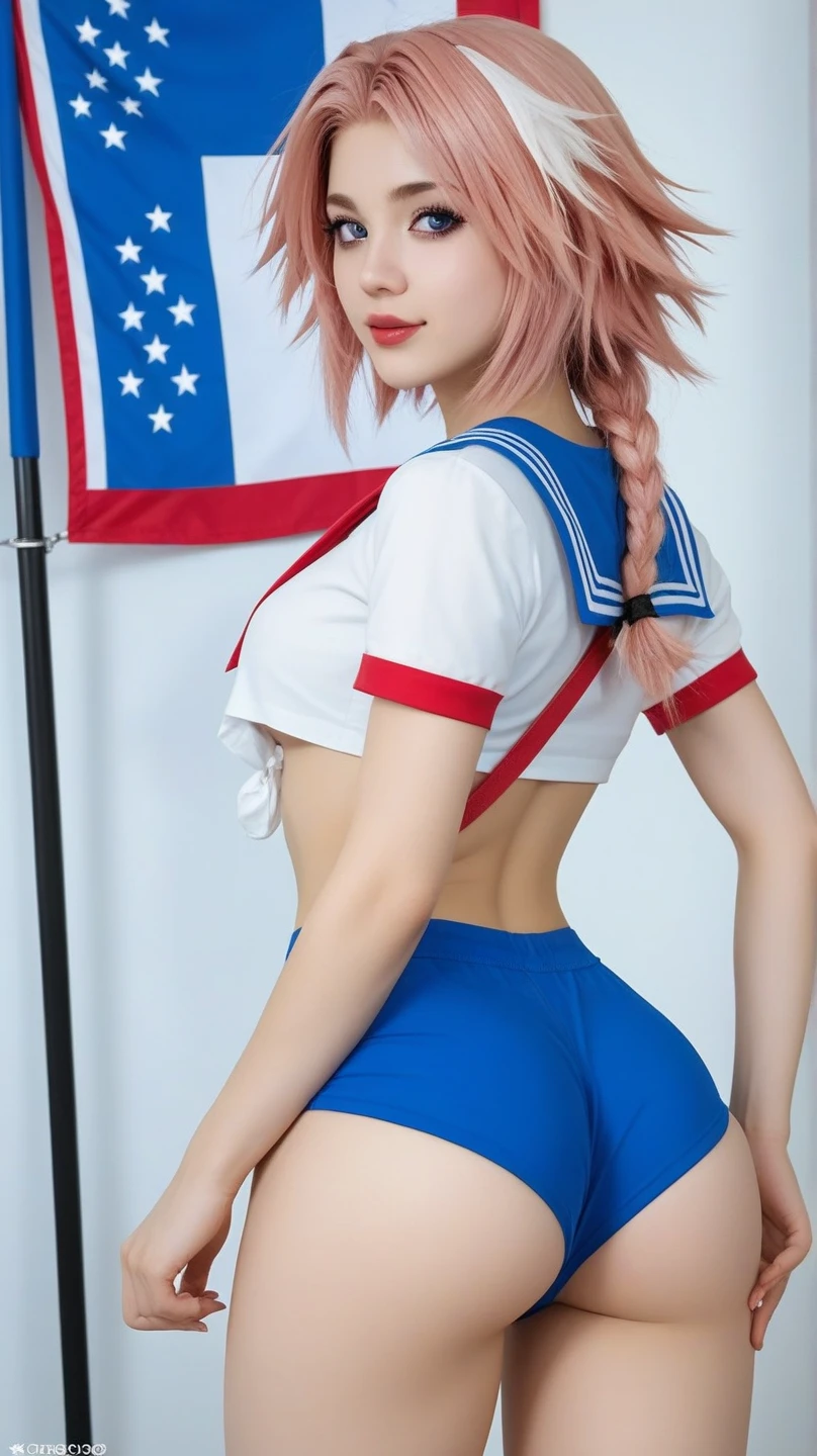 ((best quality)), ((masterpiece)), (detailed), perfect face, red hair, perfect body, ass, cuerpo completo, vistiendo sailor uniform, mostrando el trasero, sexy, atrevida, provocadora