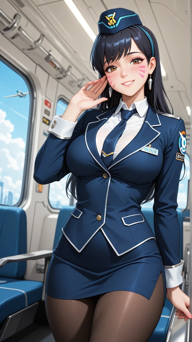 Korean police girl, (34 years old), in the airport, busty, mini skirt, pantie, haughty expression, (from below view), (masterpiece, best quality, extremely detailed, hyper realistic)