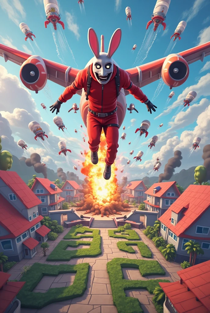 Guy running away from ghosts wearing red wings hockey equipment while holding a controller cartoon (side view).
