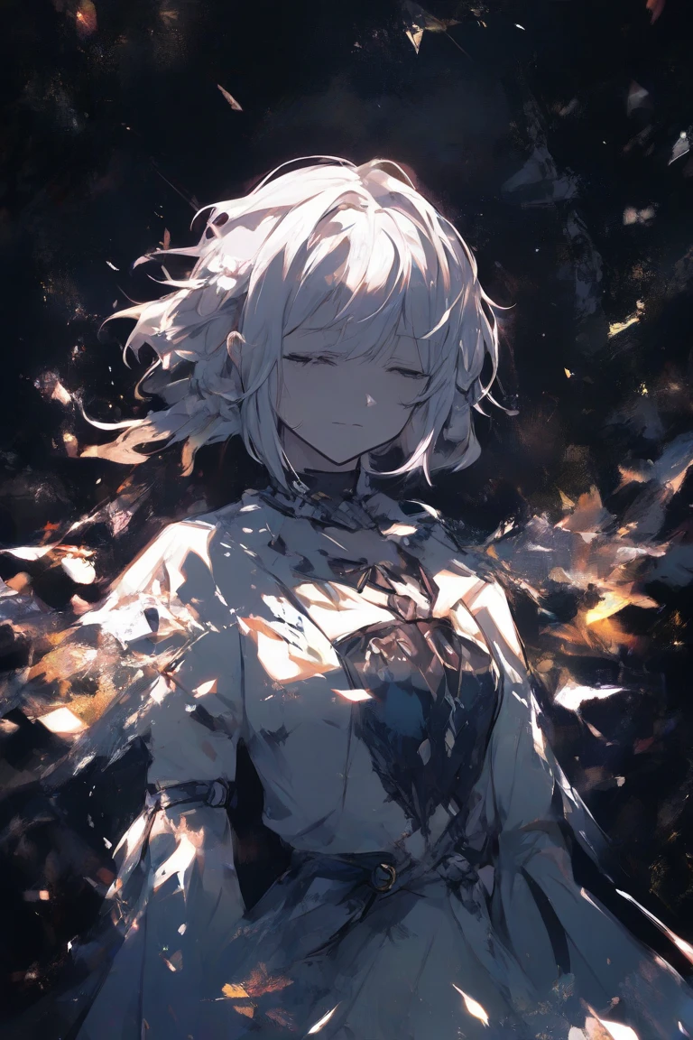 (best quality, masterpiece, highres),1girl,solo,closed eyes,crystal hairclip,dynamic_angle,
<lora:broken crystal limb_v1.02zs:1>,crystal body,shards,broken limb,