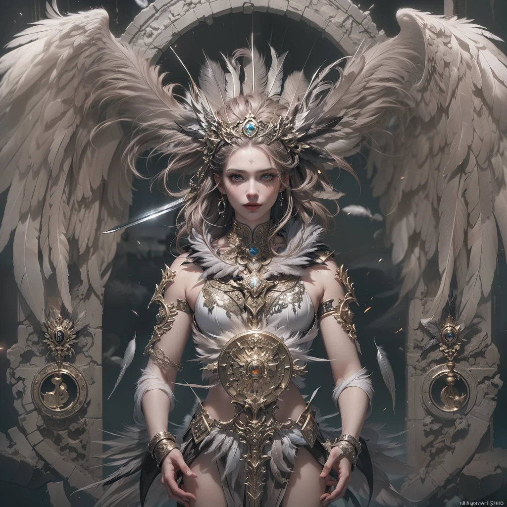 (best quality,4k,8k,highres,masterpiece:1.2),ultra-detailed,(realistic,photorealistic,photo-realistic:1.37),portraits,vibrant colors,natural light,(sacred art,divine creatures,biblical accurate angels,guardian spirit,sci-fi,dream realm),[superior beings],(A captivating scene unfolds in this masterpiece of sacred art. The focal point of the artwork showcases divine creatures, angelic beings that are biblical accurate in their depiction. Each angel possesses intricately detailed features. Their eyes, exquisite and detailed, are a reflection of purity and wisdom. The delicate curve of their lips exudes a sense of peace and tranquility.), (The supernatural beings are presented in a Sci-Fi setting, transporting the viewer into a dream realm where reality intertwines seamlessly with the world beyond. They exist as guardian spirits, guiding and protecting those who seek their solace.), (The scenes are bathed in the soft glow of natural light, amplifying the ethereal ambiance.), (The art is executed in a superior medium, with the artist's meticulous attention to detail evident in every brushstroke. The high resolution of the artwork, whether in 4k or 8k, ensures that every minute detail is rendered to perfection. The result is an ultra-detailed composition that captivates the viewer's gaze.), (The realistic portrayal of these divine creatures, achieved through photorealistic techniques, adds an immersive quality to the artwork. The colors are vibrant and vivid, breathing life into the serene scene. The portraits of the angels evoke a sense of awe and reverence, capturing the essence of their spiritual nature.), (This sacred art embodies the transcendent nature of the divine, while simultaneously embracing the sci-fi elements of a fantastical dream realm. It is a testament to the artist's skill and vision, offering viewers a glimpse into a world where superior beings coexist in harmony with the human imagination.)