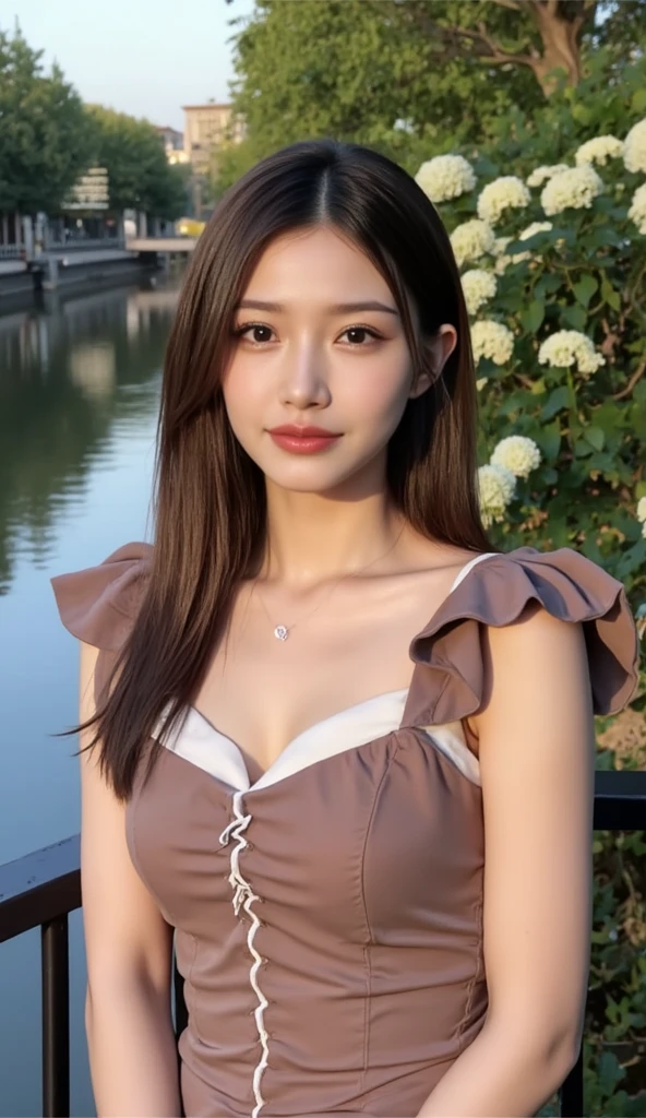 ((Masterpiece, Top image quality, high resolution、alone、shiny skin))(on the table, best quality, actual, super detailed, meticulous, high resolution, 8k wallpaper), Close-up portrait of a beautiful woman, Chariada, smiling, light brown messy hair, Perfect dynamic composition, 美丽meticulous的眼睛, Just like the cover of a fashion magazine, on campus