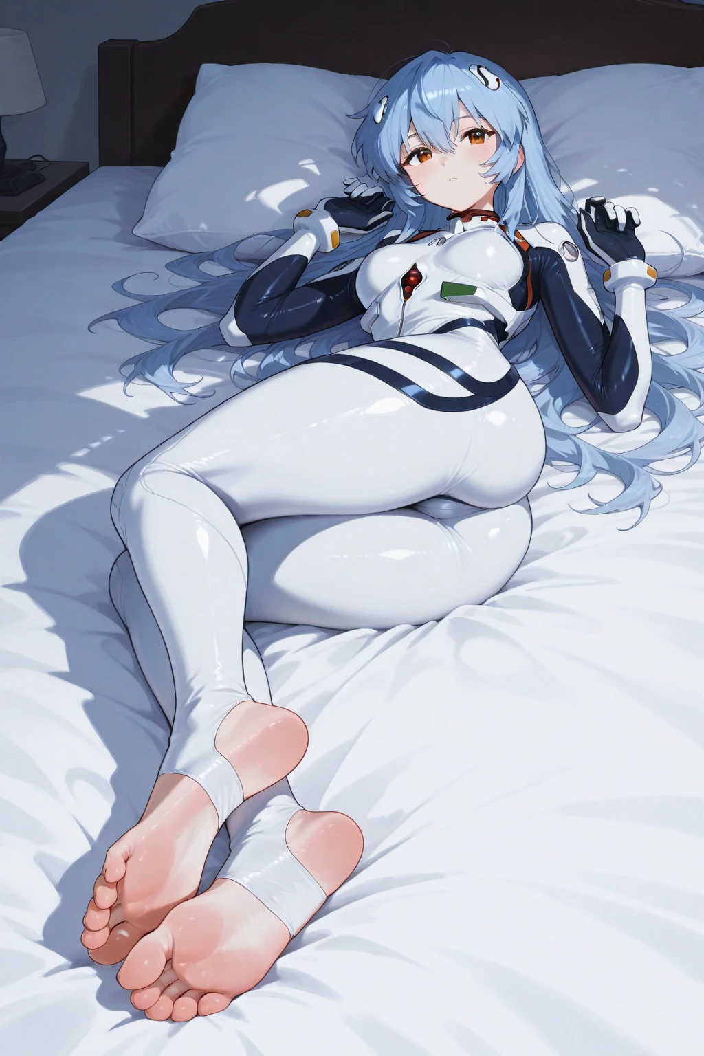 highest quality,sleep on your back in bed,Crab crotch,show me your boots,Leotard sneak peek,glove,elegant, 1 girl, ultraman bodysuit ,cute, blushed, looking at the viewer, from below, prison,blue eyes, beautiful eyes, beautiful background, particles of light, Light of the sun, dramatic lighting, outside, shiny, realistic, table top, highest quality, Super detailed, get used to it, scenery, beautiful and detailed eyes, thin hair,full body shot,