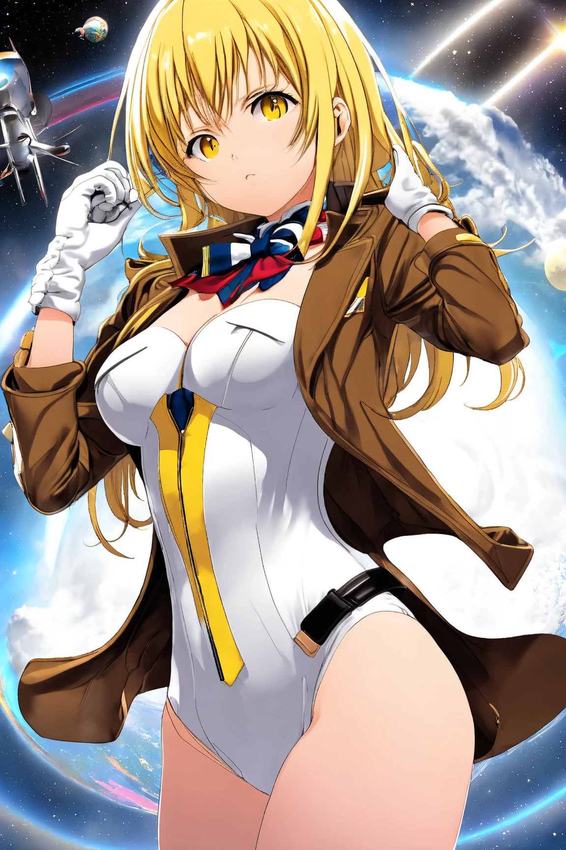 (Cowboy Shot:1.4),(anime:1.3),(masterpiece:1.4),Portraiture,black eye,(Perfect female body:1.4),(curve,model,glamorous:1.4),(NSFW,nude:1.4),(slim:1.4),(White skin:1.4),(White Bra:1.4),(White panties:1.4),
(underwear:1.4),(Shiny, Oily skin:1.3),(arm behind head:1.0),(clavicle,head),(Sitting:1.4),(On the bed:1.4),(Beautiful breasts:1.4),(Big Breasts:1.4),(Yellow Hair:1.3),(vivid color:1.4),(Shoulder length:1.4),black eye,(24-years-old),8K resolution, High quality CG, Beautiful CG,(slim:1.4),Bright light,(smile:1.3),Ultra-high resolution,Highly detailed CG Unity 8k wallpaper,(美的animeの目:1.3),(Spaceship room:1.4),(Bedroom:1.4),(White lace underwear:1.4),(NSFW,nude:1.4)