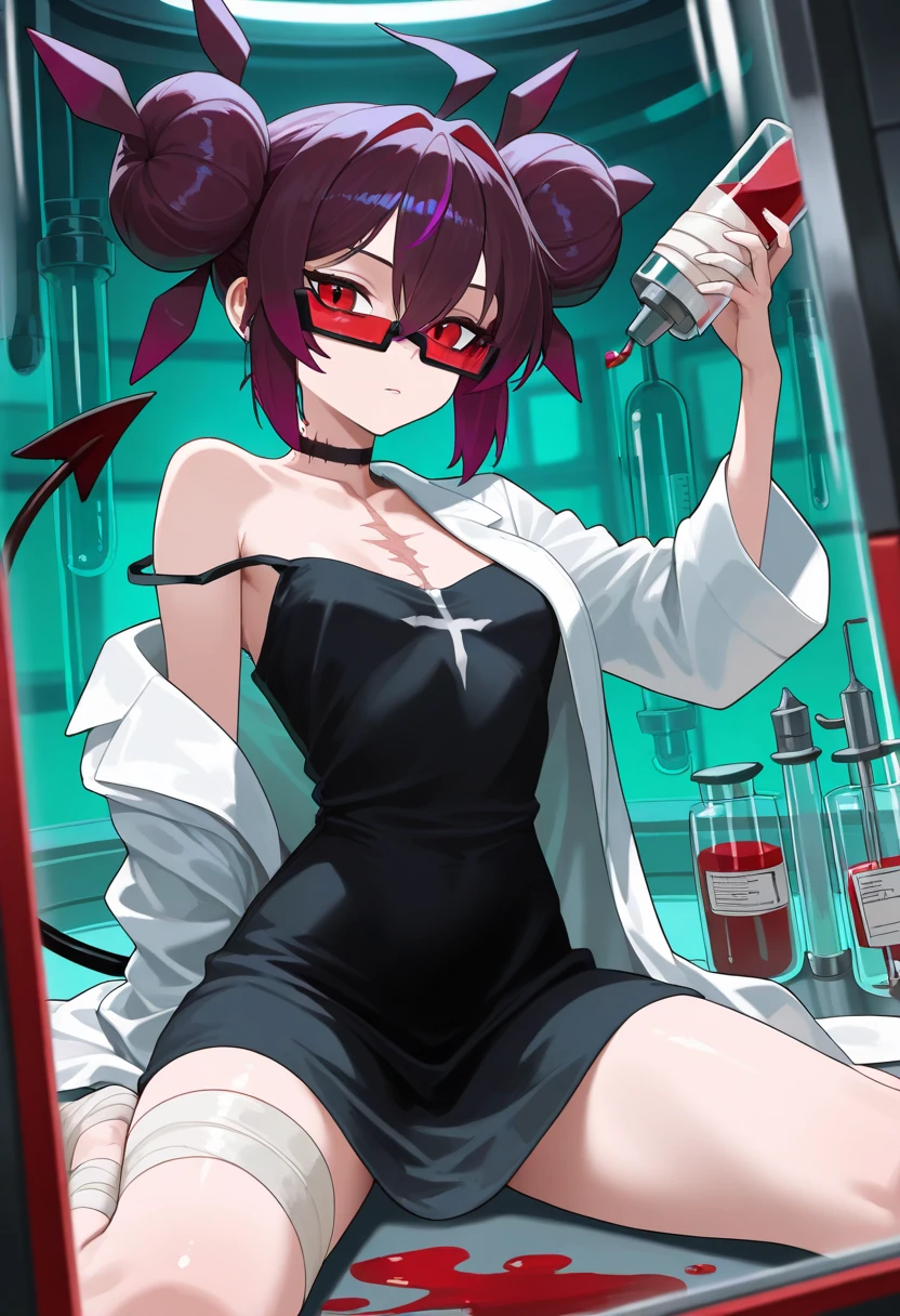masutepiece, Hot Sho Quality)), absurderes, perfect anatomia, Te Takemor's smile), Necklace, Choker, dressig chest:1.3), Braless, defined abdomen, labcoat, Standing, Background of the Doctor's Office, Sexy Pose