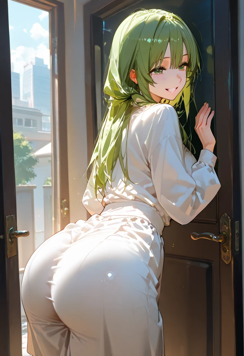 (8K、masterpiece、Highly detailed background、High resolution)、(Mitsuri Kanroji)、Cleavage、Sexy pose、On the bed、Exposed clothing、fullnude,Nsfw、On all fours、Low Angle、Low position、From the back、