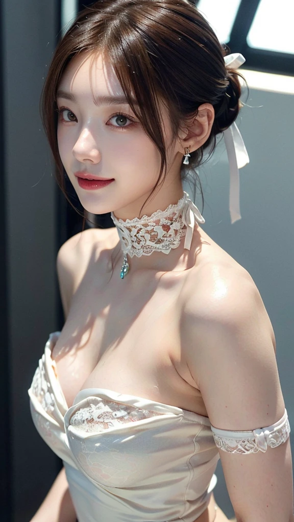 (Raw photography、top-quality)、(realisitic、Photorealsitic:1.3)、top-quality、​masterpiece、extremely delicate and beautiful、A highly detailed、nffsw、A sense of unity、2k wallpaper、magnifica、Beautiful in every detail、​masterpiece、浅笑、top-quality、Highly detailed ticker Unity 8K wallpapers、huge filesize、ultra-detailliert、hight resolution、ighly detailed、Female 1 Person、Slim body、D-cups、(Black Leotard Top:0.7)、(Pink skirt:1.2)、(Bun hair)、(brown haired)、Look at the front、Sharp Focus、Face Close-up、pureerosface_v1:0.8 Short Hair、