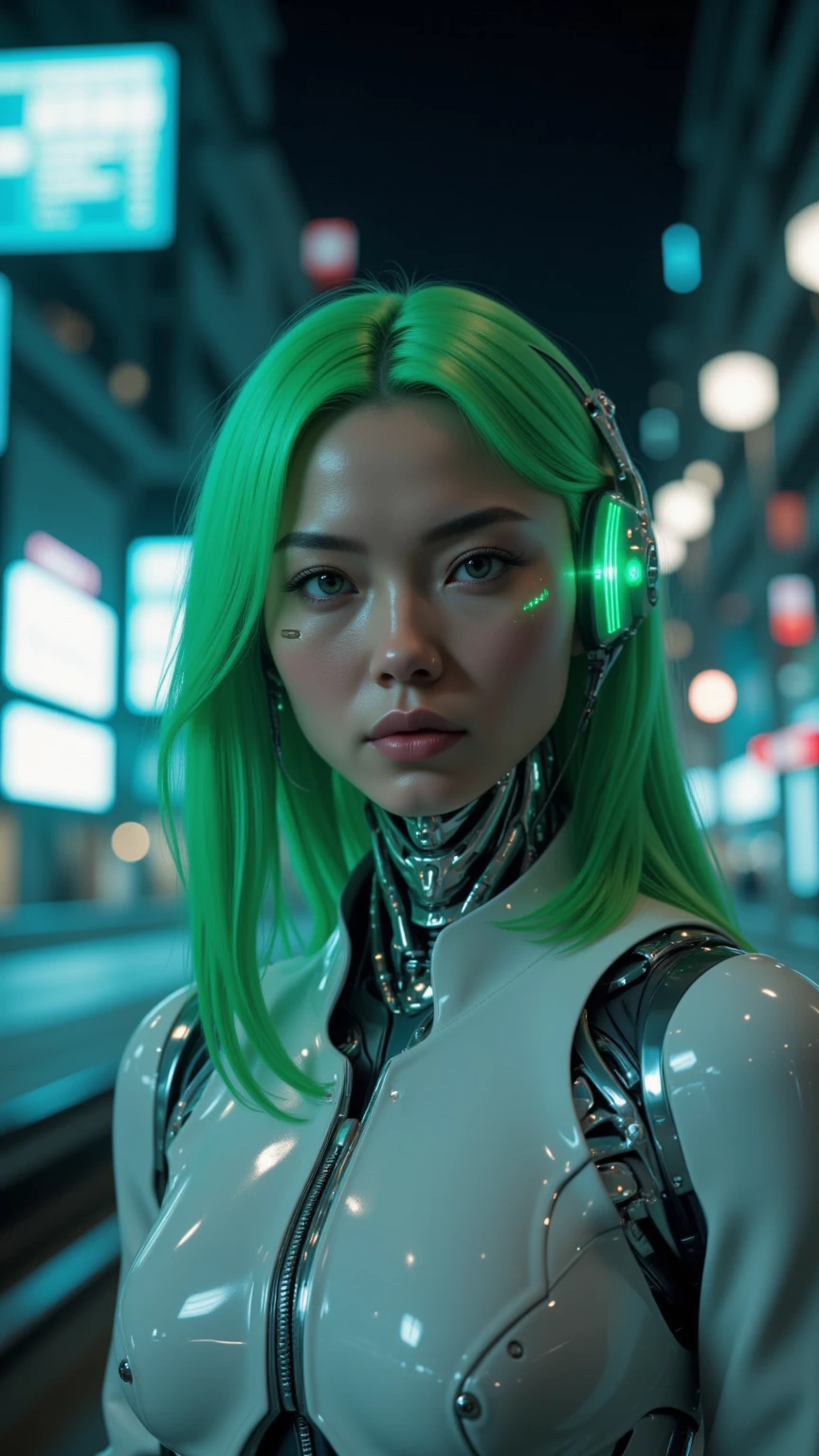 Cyborg enormous breast and ass. Green hair,realistic