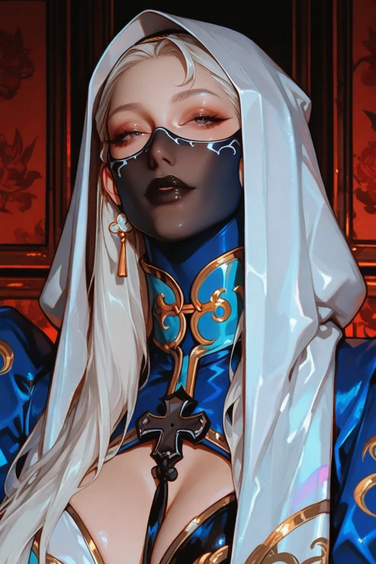 score_9, score_8_up, score_7_up, score_6_up, score_5_up, score_4_up, solo, necromancer lady, white hair, long fluffy side locks, hair tubes, big thick full lips, ((pouted lips)), ((mature woman)), ((NSFW)), sexy, saddened face, tears, gold bracelets and necklaces, ((body jewelry)), topless, (((hooded cloak))), tattered black cloak, tattered pelvic black curtain, ((blindfold)), pelvic curtain, sandals, (((gigantic breasts))), ((sagging breasts)), big nipples, wide hips, thick thighs, intricate details, detailed background, sharp focus, ((underground tomb)), mist fog, cemetery, gravestones, moon, spirits, dynamic, expressive, bleak world, ((clasped hands)), full body 