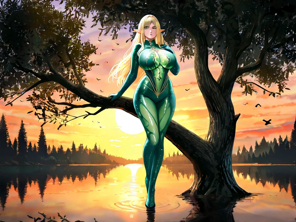 best quality, 8k, woman,blonde,beautiful,big eyelashes, little smile, looking to observer, cleavage,rabbit ears tiara,green militar camouflage leotard over beige bodystocking, holding one beer mug in right hand, holding a easter egg in left hand, florish rose forest scenario