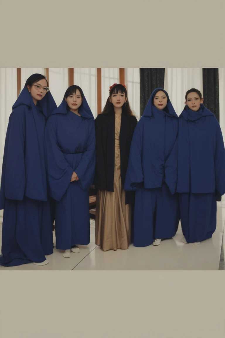 (photorealism:1.2), three 3 asian women wearing black hijab, long black shirt, cargo pants, boots, standing carrying map
black plain background hd pic, real pic