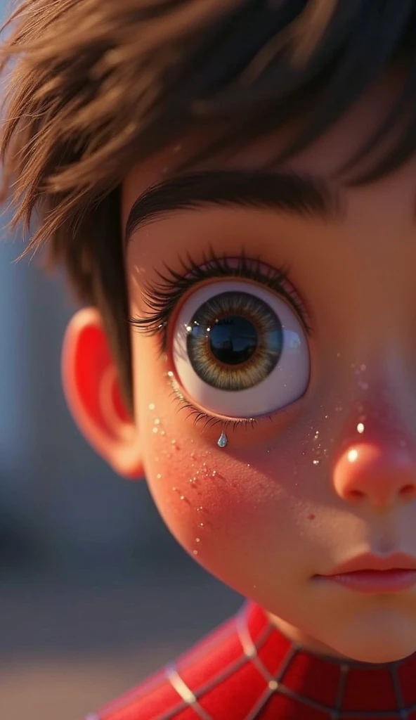 "A close-up of a character's eyes, with tiny, vibrant scenes of life reflected within their pupils, in a magical 3D Disney Pixar style."