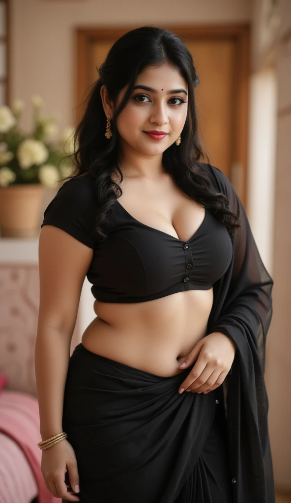 Make it real, realistic, bengali Indian beautiful chubby women, (like actress srabanti chatterjee, like actress srabanti chatterjee), Beautiful face, looking good, goddess Beauty, crystal clear image, Evening ((Mall Moments Memoir)), Wearing ((tight Round-Neck top with Full Sleeves and harem pant, big waist, deep sexy navel, sex bomb)), These outfits hug her curves perfectly, intense makeup, skin texture, hyper detailed, eye shadow, maskara, breast size 32, oily skin, sexy looking, fairy, fairy, face makeup, lipstick, lusty looks, plus size model, (like actress srabanti chatterjee), sexy expression, high end makeup, beautiful eye, black brown hair, 8k, cinematic, age 24, perfect finger, sexy pose, looking at viewer, curvy, curvy, curvy, legs, deep cleavage sexy navel, deep cleavage sexy navel, deep cleavage sexy navel, head to feet view, Sitting on a bench, legs crossed, looking at a phone.