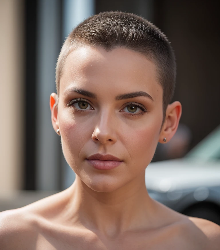 (CR-Andre4Duro-sstylerdurden879:0.9), photo of woman, grey background, (slick undercut hair:1.0), (oiled shiny skin:1.0), (tilted angle shot:1.2),