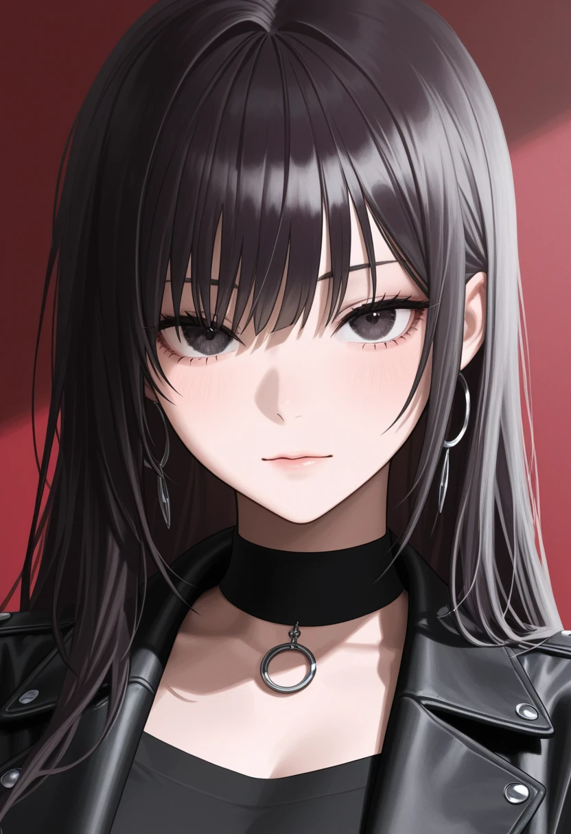 Highest quality, Ultra-high resolution,Wild adult woman, alone, sexy, (Stern face), (Red eyes), Beautiful face in every detail,(High resolution detail of human skin texture), (Black irregular long hair), Black coat,Suit pants,A mercenary woman,(have a gun in hand),Realistic:1.3,Realistic:1.2