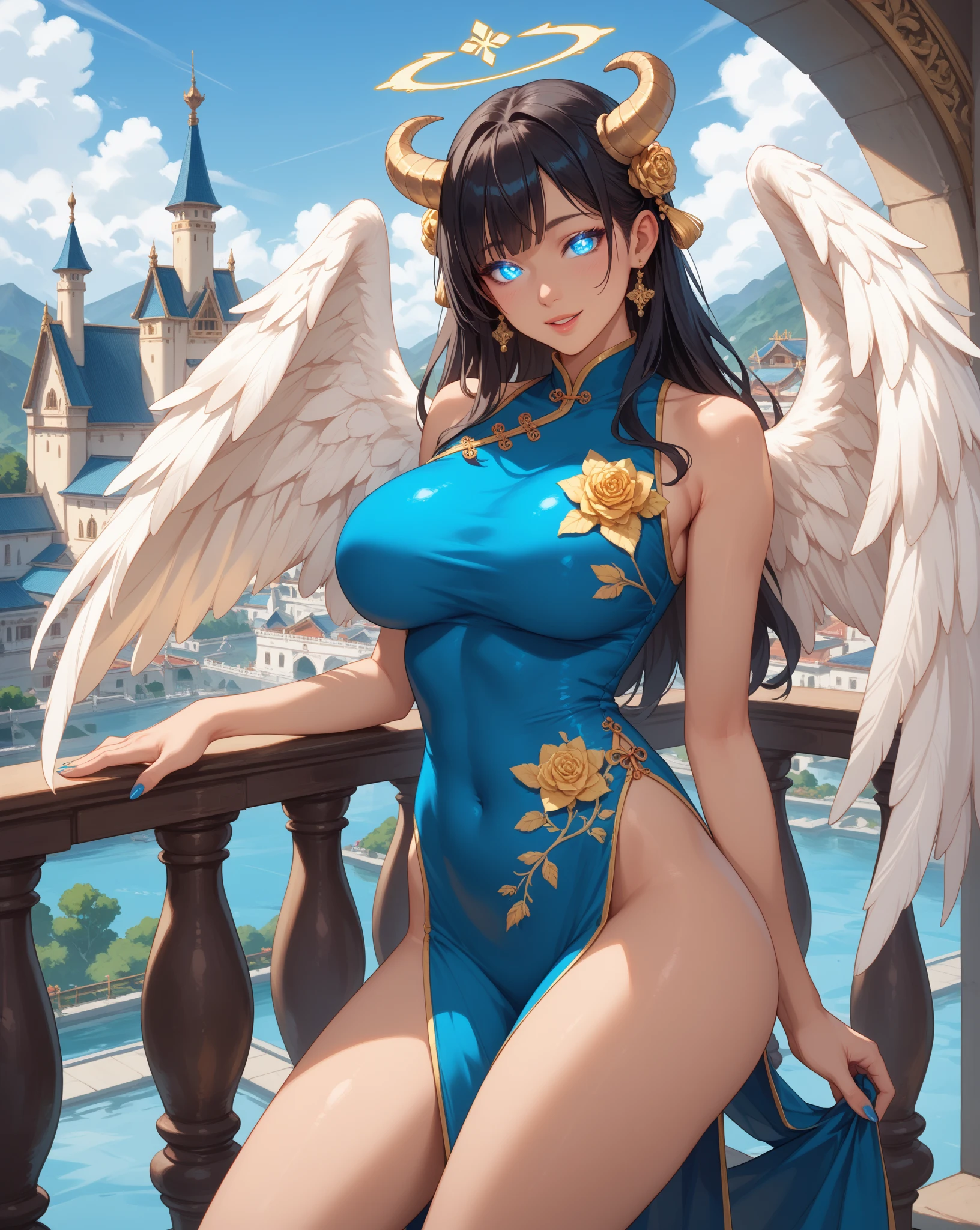 ((front light)),((ass pov)),,(((View from head to thigh))),((1 naked european girl)),(((A nude figure facing the viewer))),,((A thick golden sword in his right hand)),((In his left hand he holds a thick golden spear))、((Young face)),(( Perfect proportions, Big Breasts, Narrow waist,)),((Slender figure)),((She is wearing a large hair ornament)),((((Breasts and genitals are exposed)))),(Girl exposes her genitals))),((Do not show anything below the thighs)),((bottomless)),((topless)),((ass pov)),(((from front))),(((cowboy shot))),(((standing pose))),((hands behind)),photo realistic,master piece,((ultra detailed)),looking at viewer,smile,photorealistic,((Looking at the viewer from the front)), (((The girl stands)),((Medium Shot))、((West Shot))、((Looking horizontally at the viewer)),((Hands behind head)),(Exposing the viewer to full frontal nudity),((Face forward and look at the viewer at the same height)),((Show your naked body to the viewer with your hourglass figure)),Smiling、(((Wearing a large golden hair ornament)))No underwear ,((((Elegant nude elegant girl)))) ,((The body is naked)),((Both arms and thighs are covered with armor...)),((Smiling Girl)),((Spread your big wings)), (No underwear)), She is wearing a large gold necklace、 Large, symmetrical wings, Shoulder Rig Gold Fancy Bangle、Large gold thigh rest、Large gold armrest room chest )),((Naked from head to thighs))、((No underwear whatsoever))、((Head to knee nude shot)),Daytime sea background, A shy smile,((Beautiful hourglass figure)),((Wearing a cape)),((Anatomically correct身体)),High detail, high quality, Highest detail, Extremely detailed, Ultra-detailed, ((Beautiful style)),((Natural light bright background)),Bright daylight,, (Photorealistic: 1.37), High pixel density,Slender figure,Thin Hair,No makeup,Brilliant Light)),Fantasy,Beauty products,Highly detailed facial texture woman, Cowboy Shot, 135mm, Anatomically correct,(((upscale))),Emit an aura,